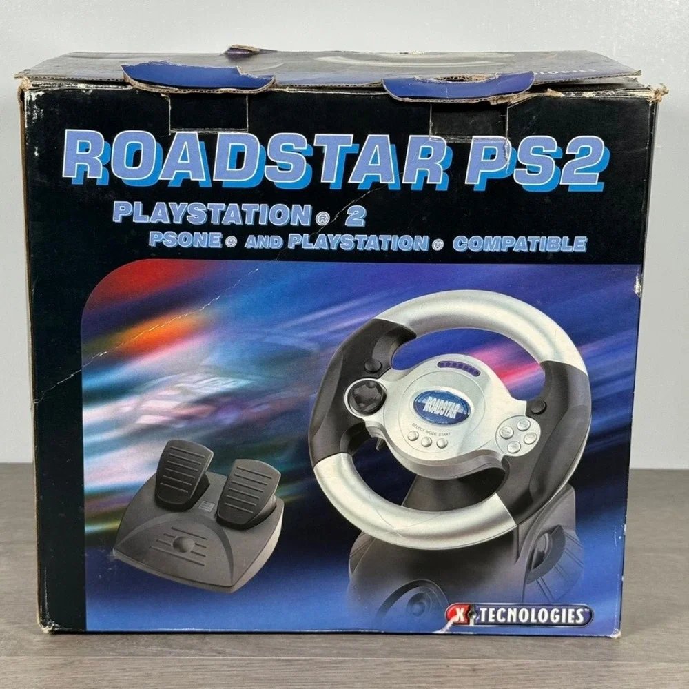 Roadstar PS2 Racing Wheel and Pedals Set for PlayStation 2 PSone Silver Black